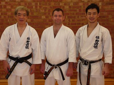 Kancho Kanazawa (10th Dan), Stephen Marriott (4th Dan) and Diazo Kanazawa Sensei
